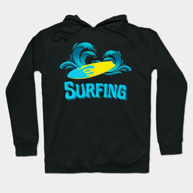 Surfing Surfer Wave Water Sprorts Hoodie by Foxxy Merch